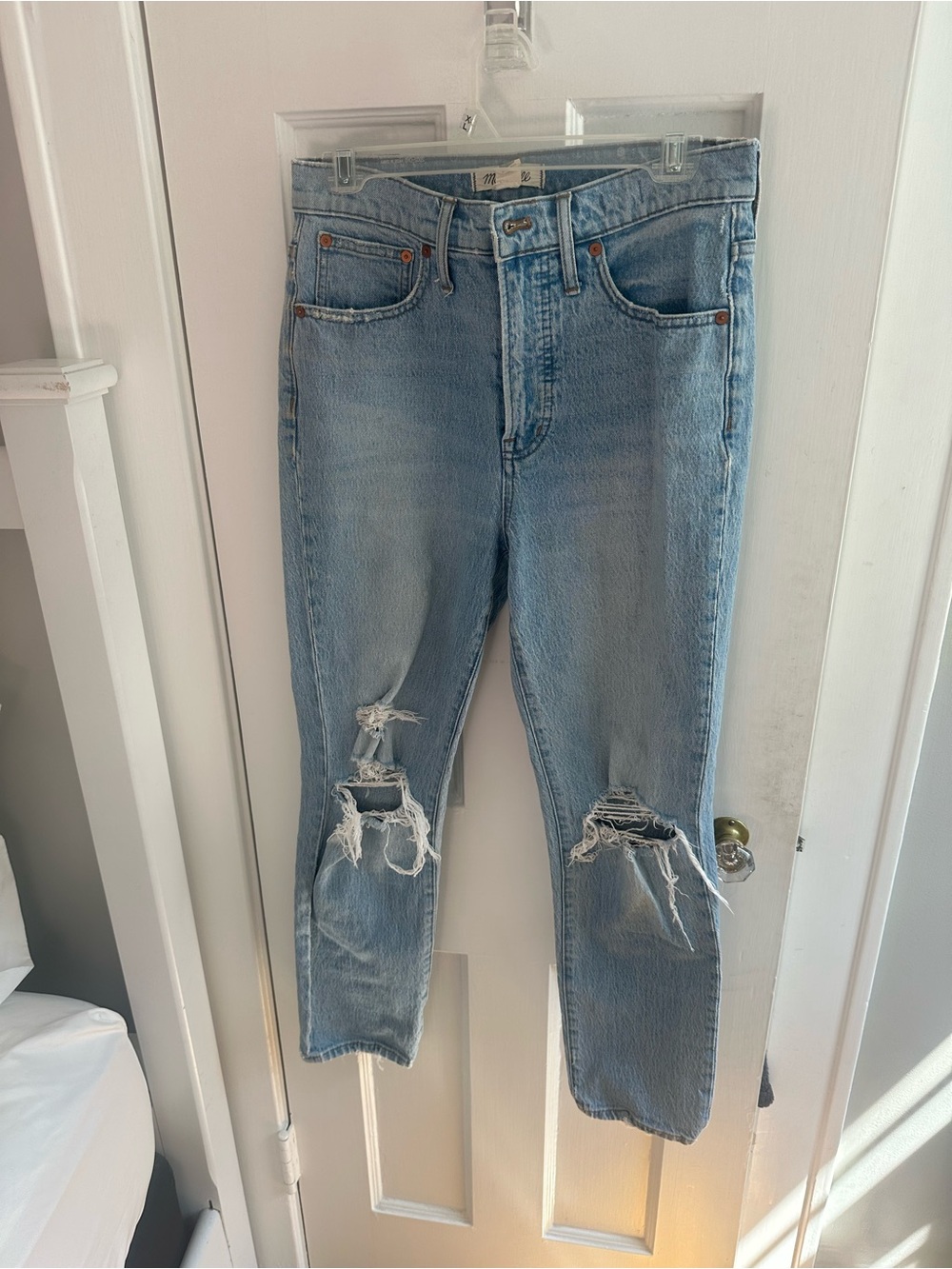 Madewell Light Blue Distressed Straight-Leg Jeans Ankle